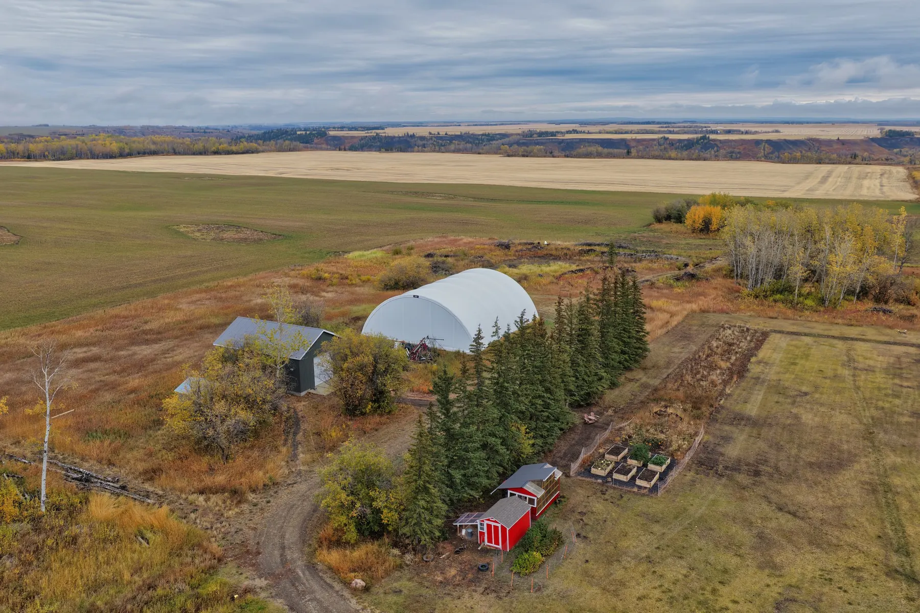 Aerial view of ranch land in the Peace Region
